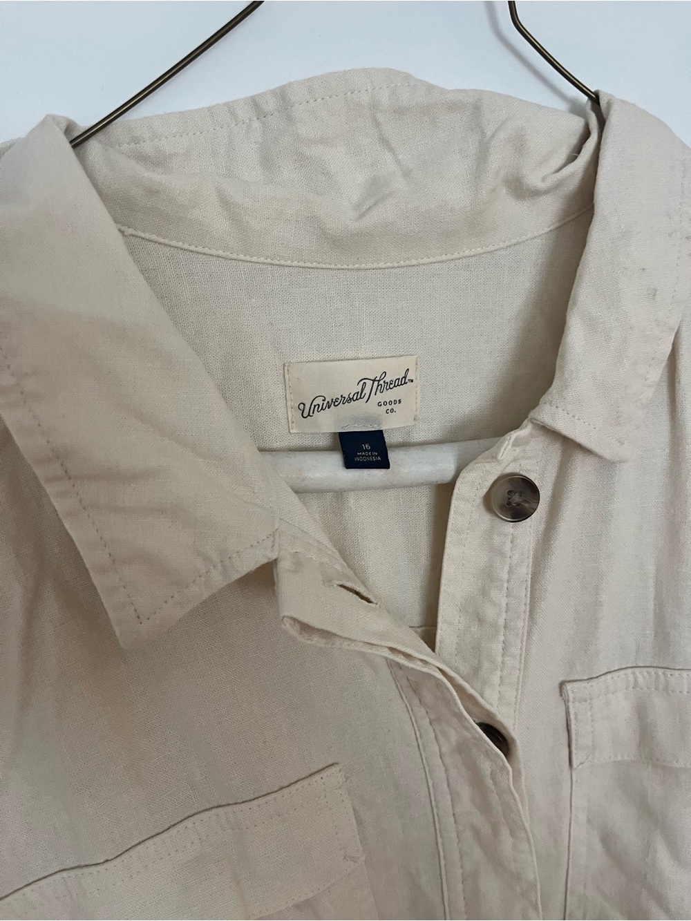 Linen Neutral Cream Utility Jumpsuit with Drawstring Waist - Picture 3 of 6